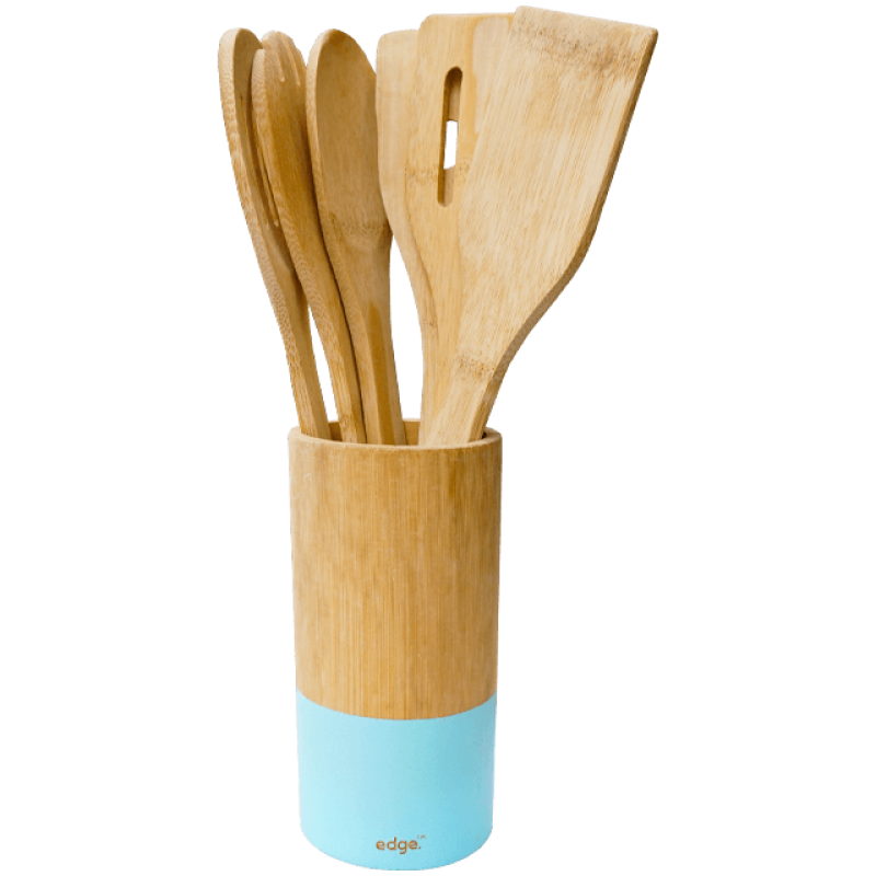 Set 6 ustensile din bambus cu suport 30 cm